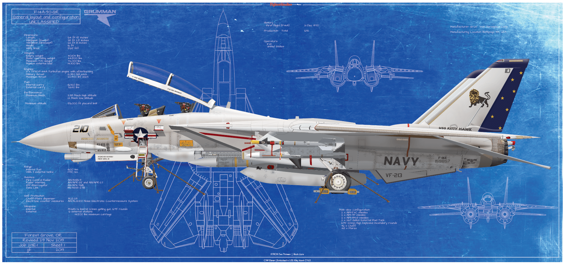 F-14A VF 213 Black Lions CVW 11 USS Kitty Hawk Fine Art Aviation